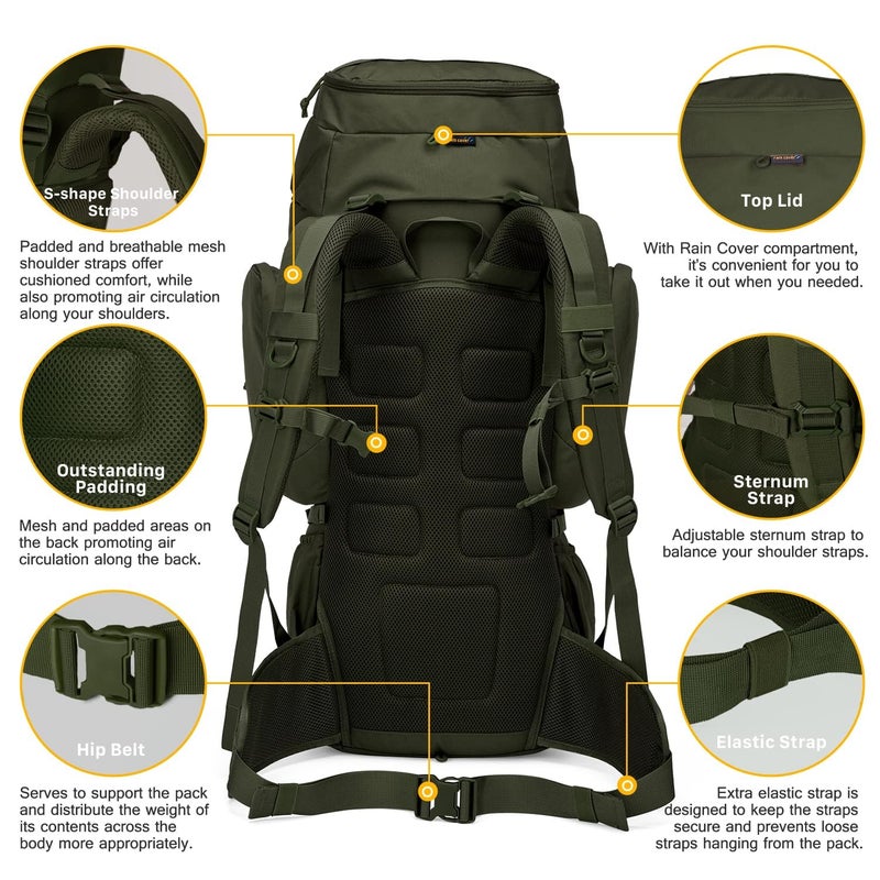 Mardingtop 60L Military Internal Frame Backpack for Hiking,Camping,Hunting,Rucksack Backpack with Rain Cover - Image 5